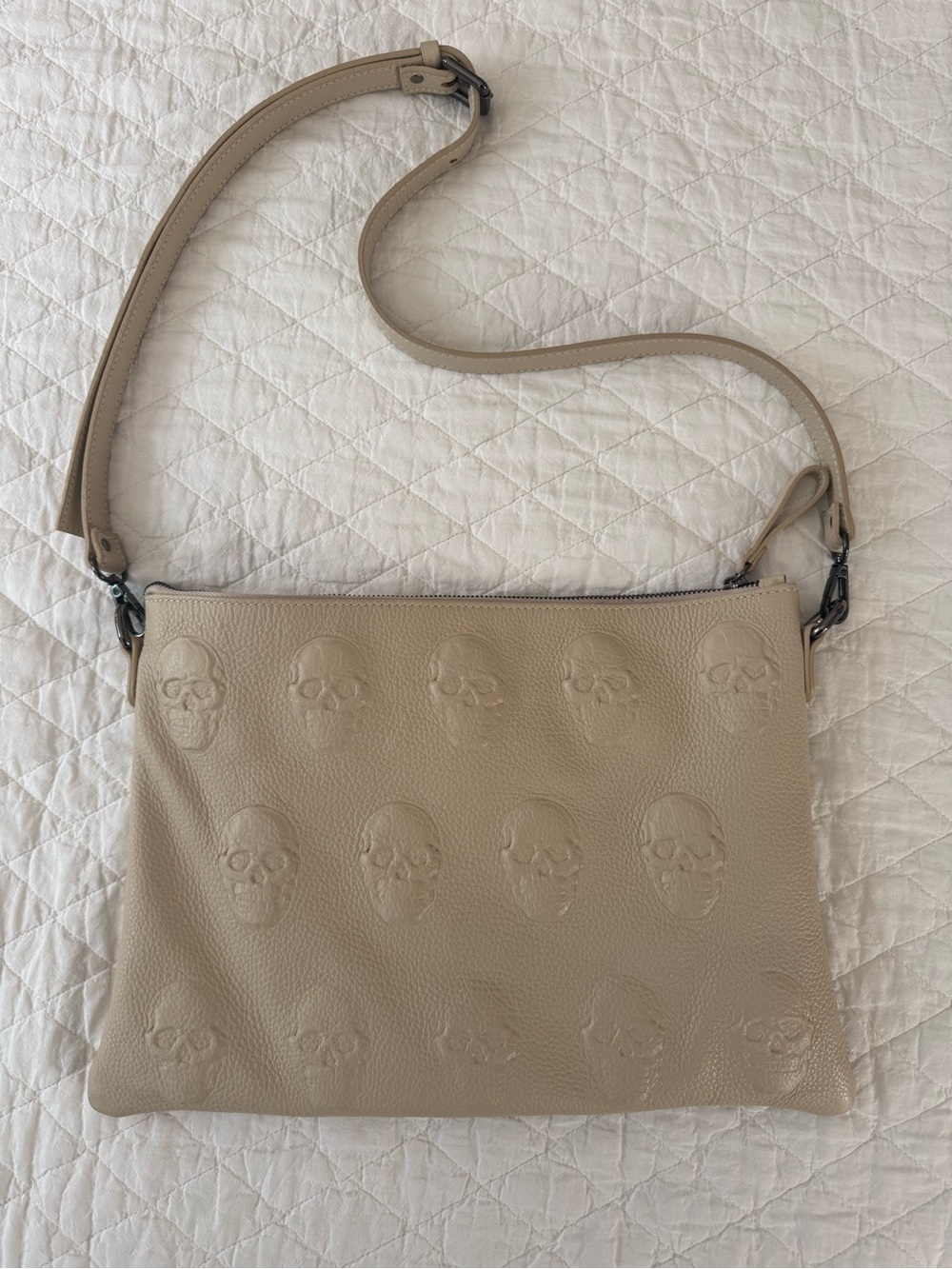 IO PELLE Embossed Skull Beige Leather Crossbody Bag / Clutch
